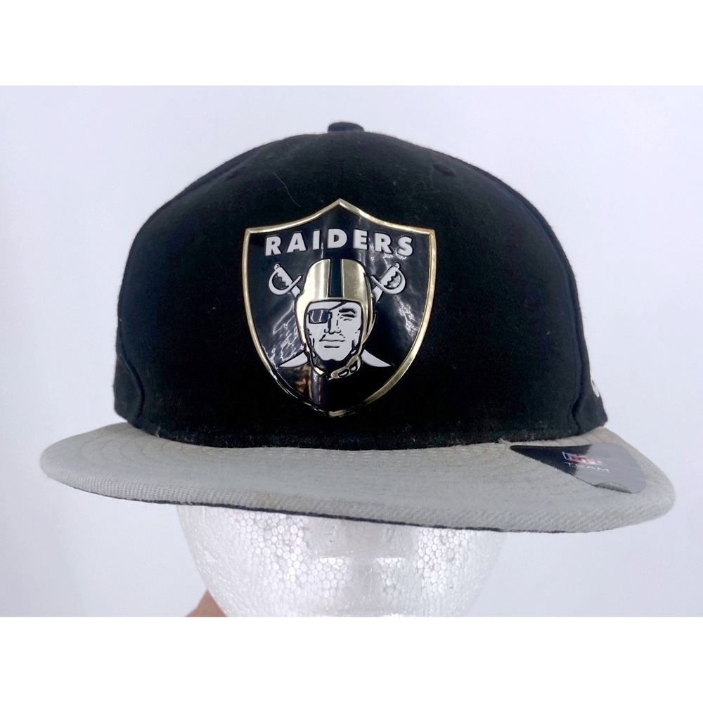 New Era Oakland Raiders Metal Shield Snapback Hat Black Grey Oakland Skyline